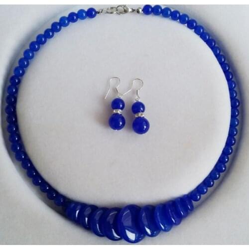 New hot Fashion Blue Sapphire Gem stones Beads Jewelry Pendant Necklace Earrings Set AAA