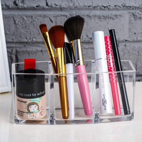 Makeup Brush Holder Organizer 3 Sections Clear Acrylic Cosmetic Brushes Storage Holder for Bathroom and Bedroom