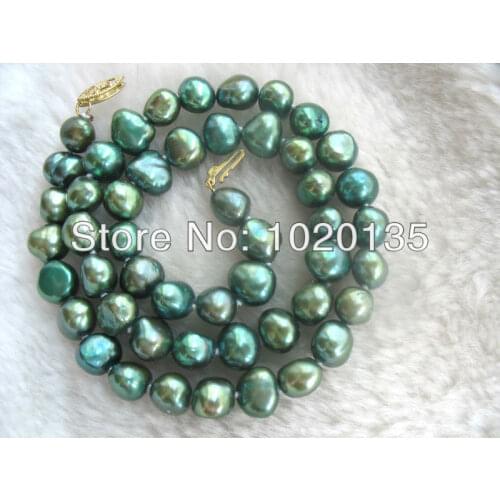 Freshwater pearl green flat baroque 8-10mm necklace 16" nature FPPJ