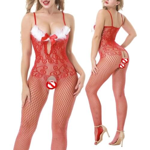 Christmas costumes Bodysuit Women Sex Clothes See Through Open Crotch Body stockings Hollow Out Teddy Lingerie Erotic Costumes