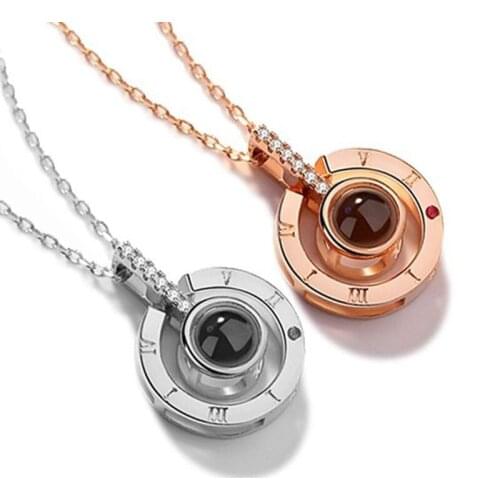 Rose Gold&Silver 100 languages I love you Projection Pendant Necklace Romantic Love Memory Wedding Necklace
