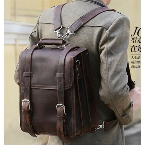 Vintage Crazy Horse Genuine Leather Backpack Men Travel backpack Large Fashion Men Backpack Leather laptop Backpack School bag
