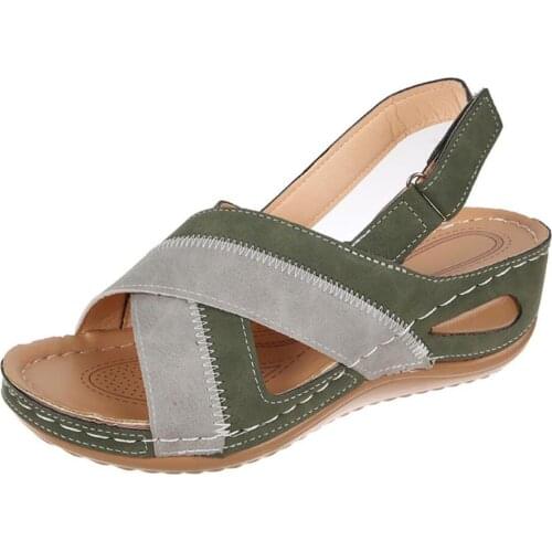 2021 Womens Summer Open Toe Comfy Sandals Super Soft Wedge platform Walking Sandals Mixed Pu Female Beach Sandlias Footwear