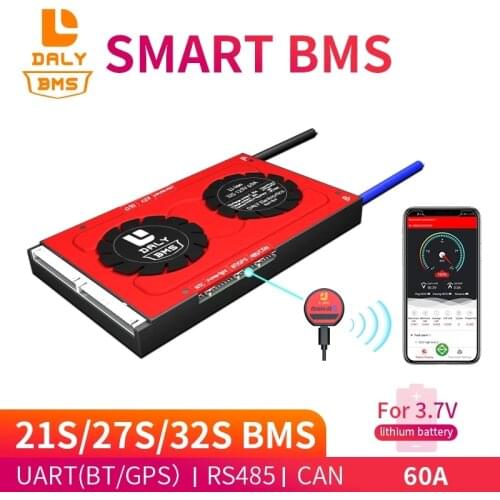 Daly li-ion smart BMS 3.7V18650 21S 27S 32S 60A active balance bluetooth bms usb with display uart rs485 can for lithium battery