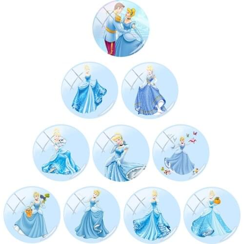 Disney cartoon Cinderella crystal shoes pattern cute 12mm/15mm/16mm/18mm/20mm photo glass cabochon dome flat back decoration