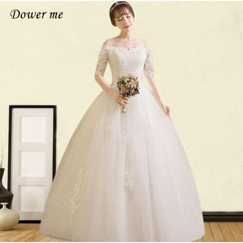Sequin Wedding Dress GR699 Boat Neck Off The Shoulder Bridal Dresses Embroidery Vestidos De Novia Lace Up Long Wedding Gowns
