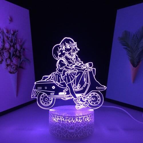 Two Girls Riding Motorcycles 3D LED Lamp Anime Figure Acrylic Light Guide Plate White Cracked Base for Festival Birthday Gifts