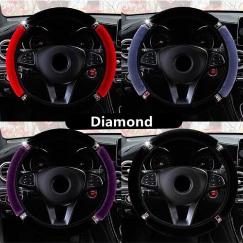 Universal 37-38cm Diameter Soft Plush Rhinestone Car Steering Wheel Cover Interior Accessories Steering-Cover Car-styling