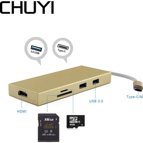CHUYI 7 In 1 USB 3.0 HUB USB C To HDM Adapter With SD/TF Card Read Type C 3.1 Splitter For Macbook Computer Accessories