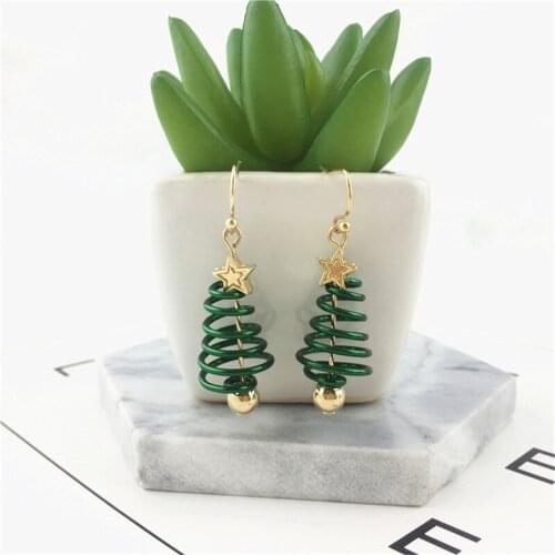 8Seasons Drop Earrings Gold Color Hook Star Green Spiral Christmas Stree Style Romantic Jewelry Earrings Jewelry, 1 Pair