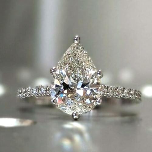 Water Drop Shaped Cubic Zirconia Gorgeous Engagement Rings Women High Quality Silver Plated Wedding Band Eternity Ring Jewelry