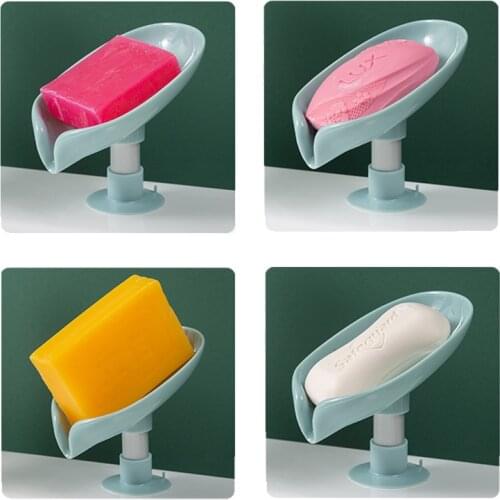 Leaf-shaped Soap Dish Box Soap Holder Drain Rack Toilet Soap Box Perforated Free Standing Suction Cup Travel Bathroom Accessorie