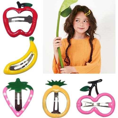 5pcs/Set Boho Chic Girls Metal Snap Hair Clips Anti-Slip Fruit Colorful Hairpins Lovely Barrettes Fashion Hair Accessories