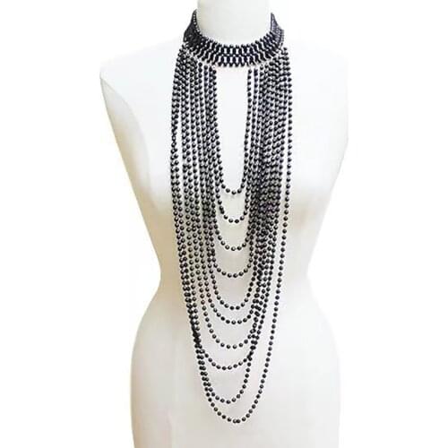 European and American women pearl sexy long necklace shoulder chain jewelry beach style design body chain pearl breast chain