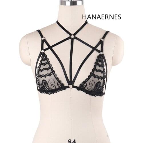 Women Black Body Harness Cage Cupless Bra Lingerie Erotic Bondage Club Dancer Crop Tops Pastel Goth Clothes Garter Belt
