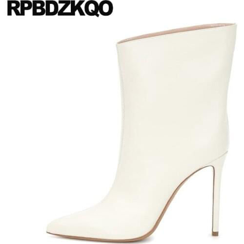 Beige Ladies 12 44 Plus Size 9 Ankle Boots High Heel Fetish Extreme Metallic Pointed Toe Luxury Brand Shoes Women Stiletto Big