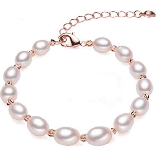 925 Sterling Silver 7-8mm Natural freshwater pearl bracelet Fashion bracelet for women bracelet femme jewellery