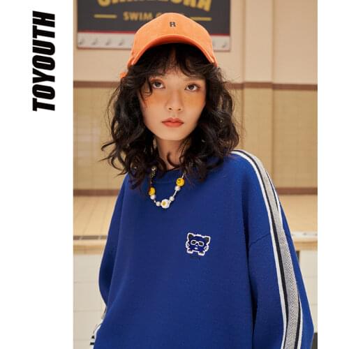 Toyouth Women Kint Sweater 2021 Autumn Long Sleeve O Neck Loose Pixel Cartoon Print Chic Casual Pullover Knitted Sweater