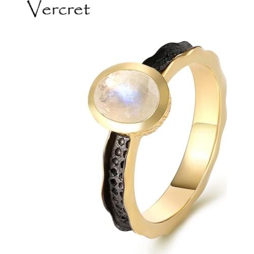 Vercret elegant rainbow moonstone rings handmade 925 sterling silver 18k gold ring fine jewelry for women gifts