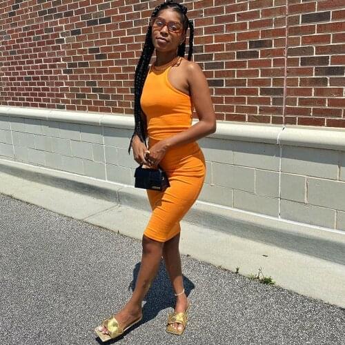 Yellow/orange/black Bandage Bodycon Midi Dress for Women Off Shoulder Sleeveless Pencil Dress Elegant Ladies Fitness Vestidos