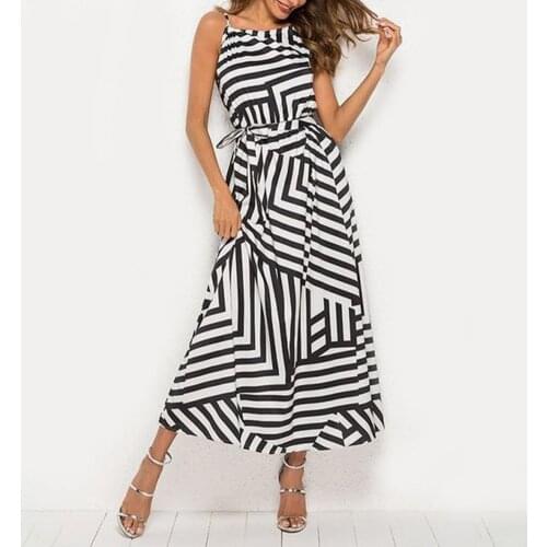 Summer Women Stripe Dress Sexy High Waist Sleeveless Wide Hem Dress Going Out Female Beach Outdoor Party 2021 Vestidos Size XXL