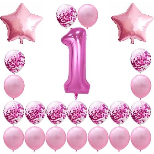 1set Pink Blue Number Baby Boy Girl First Birthday 1 Year Latex Confetti Balloon Set Happy 1st Birthday Party Baby Shower Decor