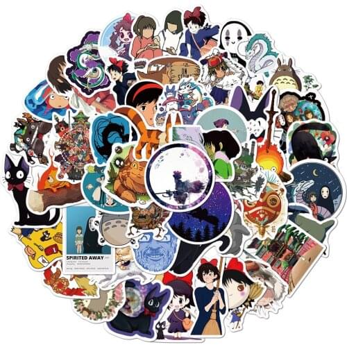 50PCS Miyazaki Hayao Anime Stickers Moving Castle Spirited Away Cartoon Stickers For Laptop Snowboard Luggage Kids Toys Decals