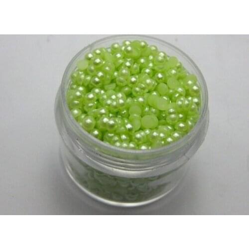 2000 Green Half Pearl Gems Flatback Bead 3mm Nail Art Tips +Storage Box
