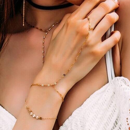 2021 Ins Gold Long Chain Handmade Hand Chain Minimalism Body Piercing Bracelets Korean Fashion Women Party Jewelry