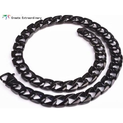 208g Black Plated High Quality Stainless Steel Necklace Biker Casting Cuban Link Chain 15mm 24'' Gothic Jewelry