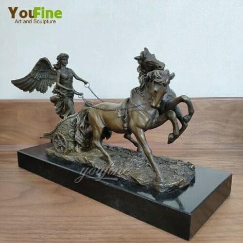 31.5cm Bronze Sculpture Goddess of Victory With Bronze Horse Bronze Statue of Victory For Home Hotel Decor Ornament Art Crafts