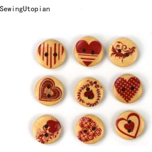 50PCS Heart Wooden Buttons 2-Holes Heart Wooden Buttons Mixed 2-Holes Button Sewing Scrapbooking DIY Accessories 15MM 20MM