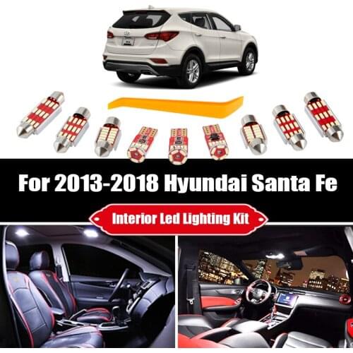 9 Bulbs White LED For 2013-2016 2017 2018 Hyundai Santa Fe Car Reading Ceiling Light Interior Kit Trunk License Plate Lamp
