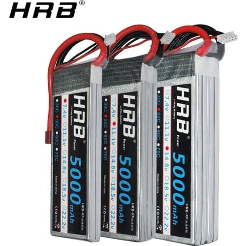 HRB 2S 3S 4S Lipo Battery 7.4V 11.1V 5000mah XT60 50C Deans EC5 TRX T 5S 6S 14.8V 18.5V 22.2V RC Parts For Axial Airplanes Cars
