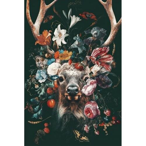 DIY 5D Diamond Painting Deer With Flowers Mosaic Full Drill Diamond Embroidery Cross Stitch Kit Rhinestones Art Wall Sticker