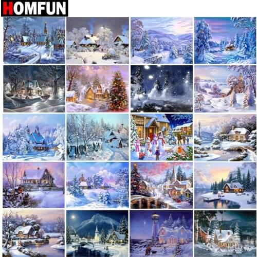 HOMFUN Full Drill Diamond Painting "House snow scene" DIY Picture Of Rhinestone 5D Diamond Embroidery Cross Stitch Decor