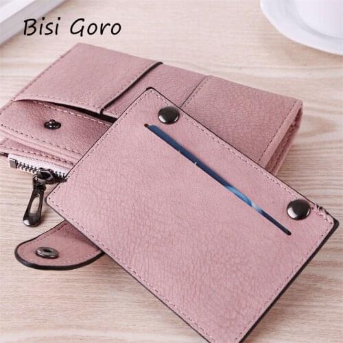 Bisi Goro 2021 Leather Brand Bags for Women New Retro Frosted Casual Womens Purse Zipper Buckle Card Holder Coin Wallet Women