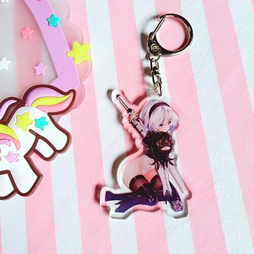 Anime Game NieR Automata Keychain Q Style Acrylic Keyring Key Chain Women Bag Jewelry Children Gift