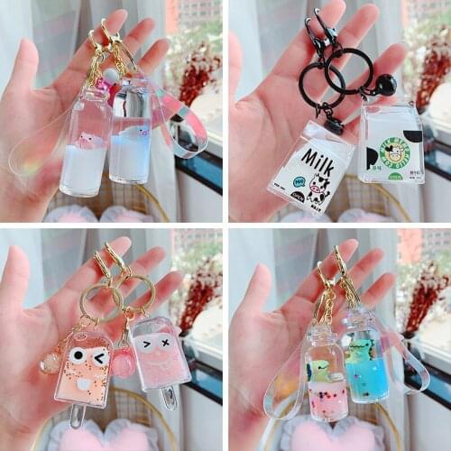 Cartoon Dinosaur Liquid Floating Keyring Glitter Quicksand Key Chain Bag Car Charm Popsicle Pendant Keychain Keyfob Gift
