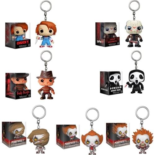 FUNKO IT Pennywise Scream Ghost Face Chucky Pocket Keychain Action Figures Collection Model Toys For Children Christmas Gift