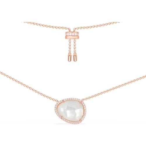 SLJELY Fashion 925 Sterling Silver Pink Silver Nacre Adjustable Necklace Geometric Mother of Pearl Pendant Women Luxury Jewelry