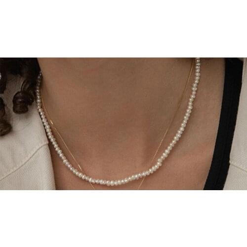 3x4mm white pearl necklace gold clasp extend chain natural Freshwater PEARL Women Jewelry 14'' 17'' 35cm 43cm