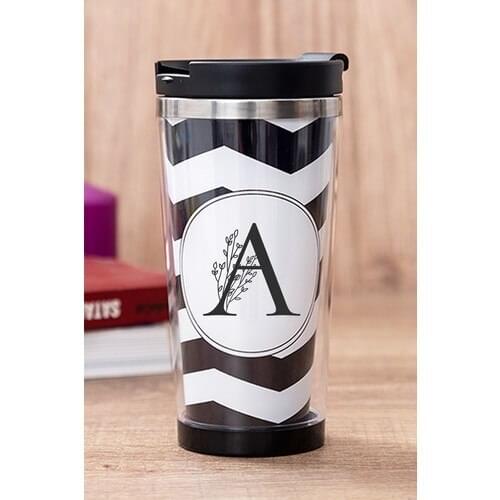 Gift Shop A Letter Floral Black Thermos Cup