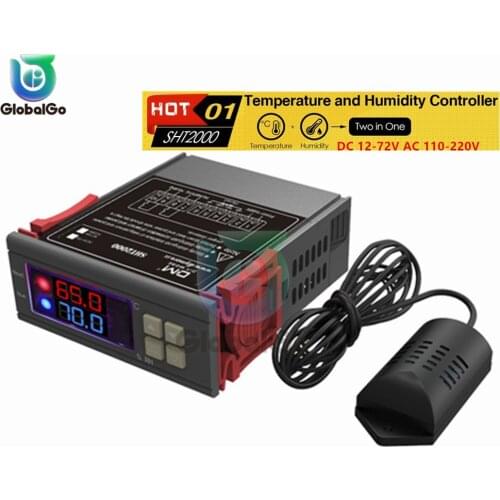 SHT2000 Digital Temp Temperature Humidity Controller Thermostat Humidistat Therometer AC 110V 220V DC 12V-72V 24V 48V 10A