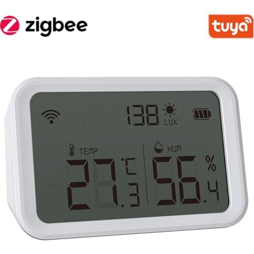 Tuya Zigbee Temperature Humidity Sensor And Lux Detector With LCD Screen Works With Google Assistant And Tuya Zigbee Hub