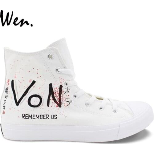 Wen Design Custom Hand Painted Anime Shoes Zankyou No Terror Laced Men Womens Canvas Sneakers High Top White Shoes Plimsolls