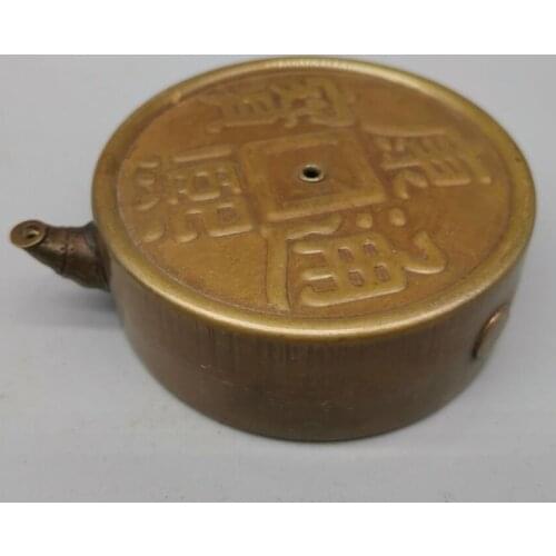 China brass Ancient coins shape teapot crafts statue