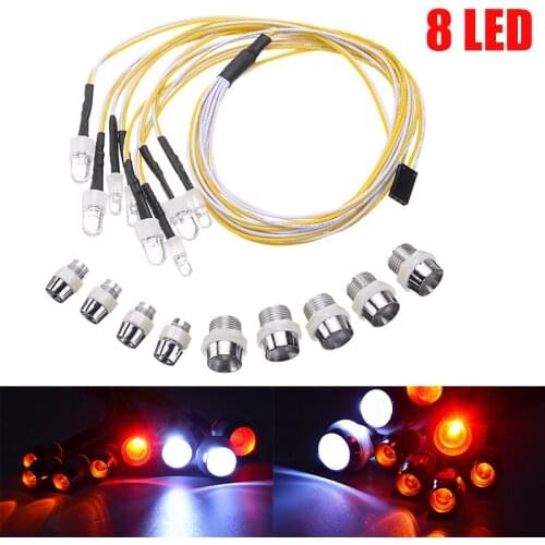 1 set 8 LED RC Light Kit Headlights Taillight Led Lights White Red Yellow Lamp for 1/10 1/8 Scale RC Car Truck Accessories