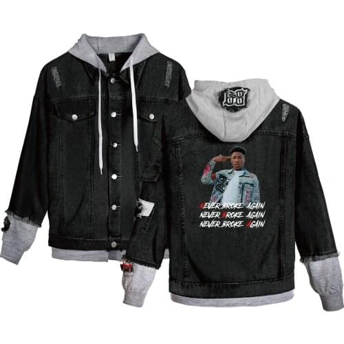 Hip Hop Jackets YoungBoy Never Broke Again Denim Jacket Men Women Fall/Winter Warm Hooded Jacket Fake Two Pieces Loose Jackets