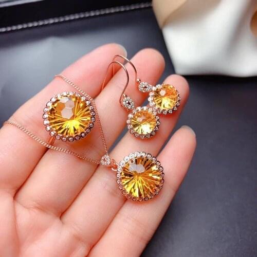 Wedding Best Gift Natural Real citrine925 sterling silver 1pc citrine pendant,1pc ruby ring,2pcs citrine Earring